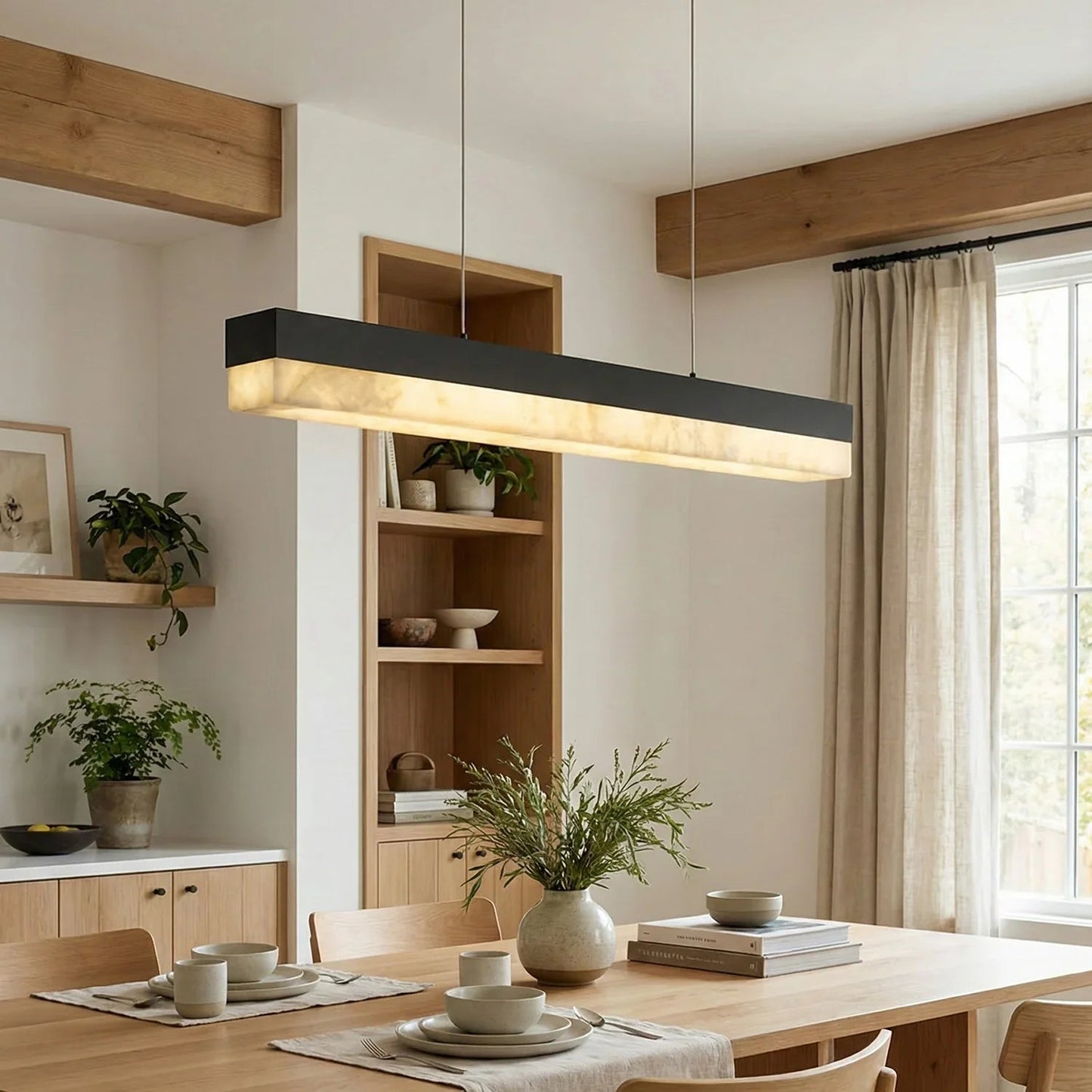 Linear Rectangular Alabaster Pendant Light