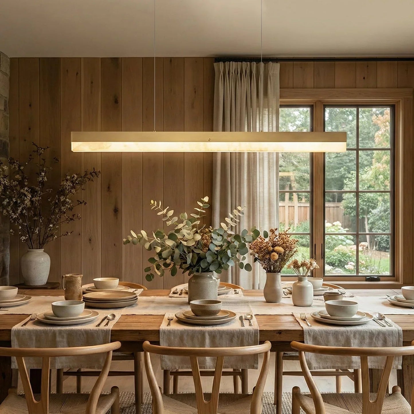 Linear Rectangular Alabaster Pendant Light