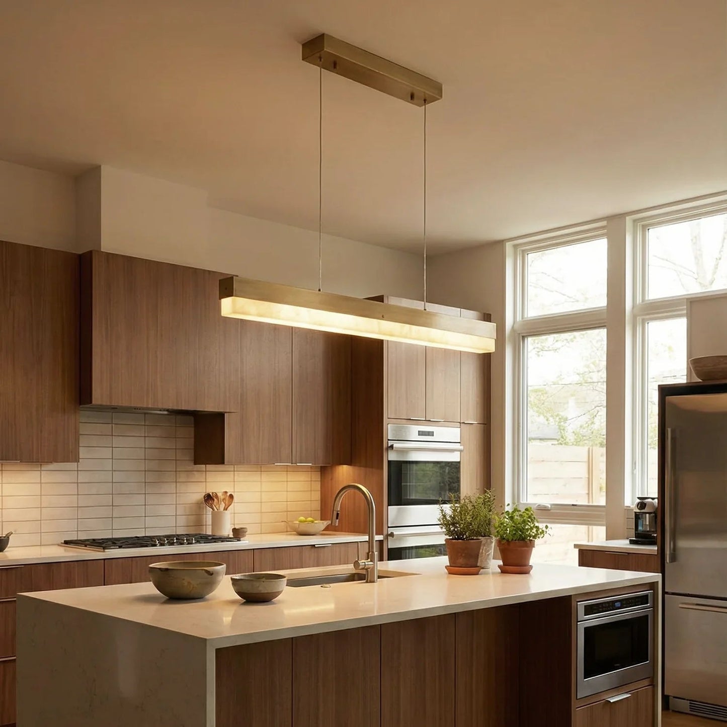 Linear Rectangular Alabaster Pendant Light