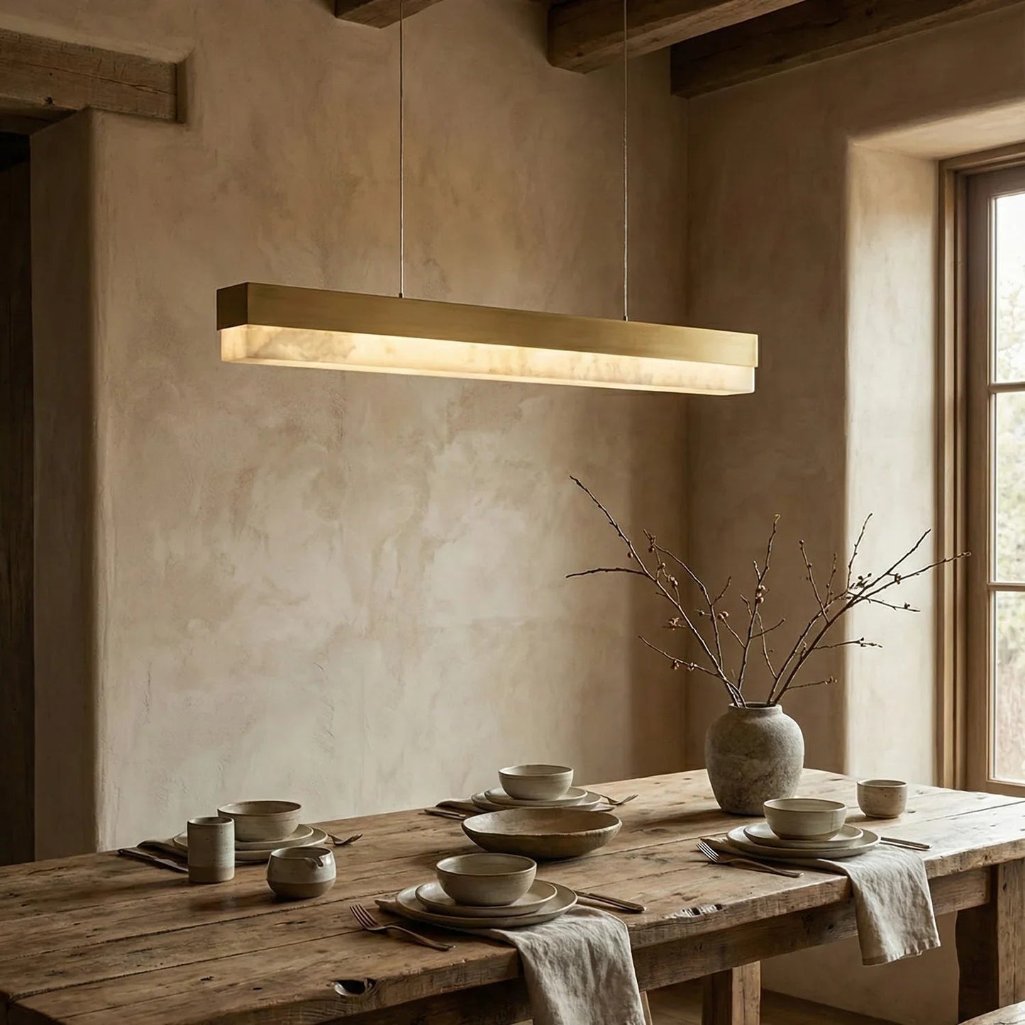 Linear Rectangular Alabaster Pendant Light