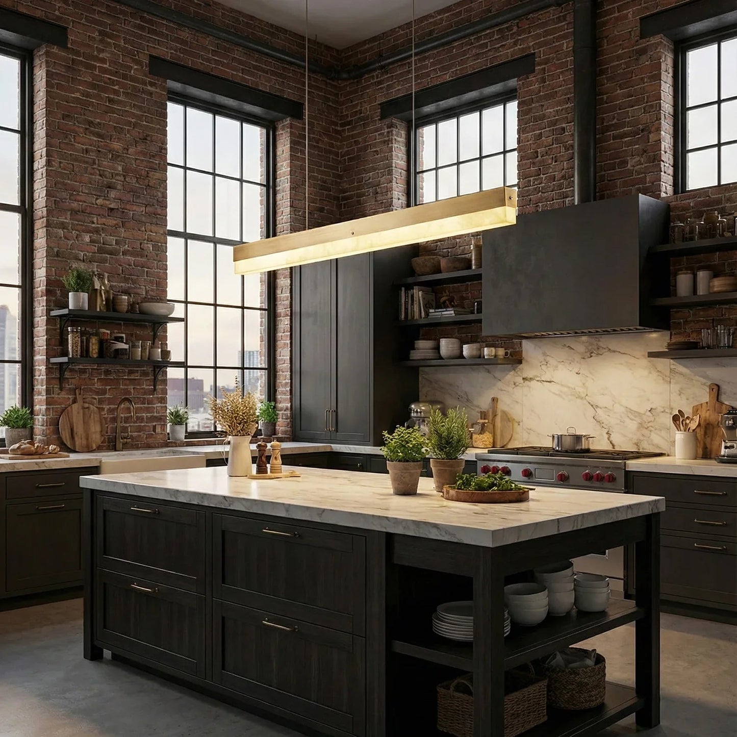 Linear Rectangular Alabaster Pendant Light