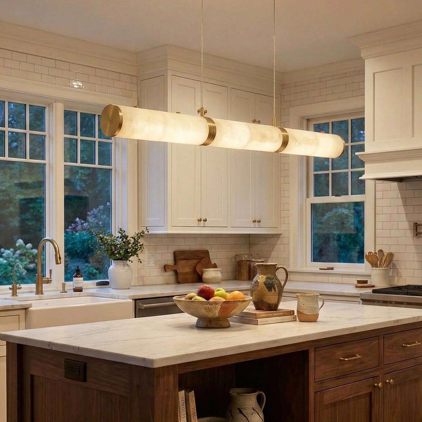 Linear Tubular Alabaster Pendant Light