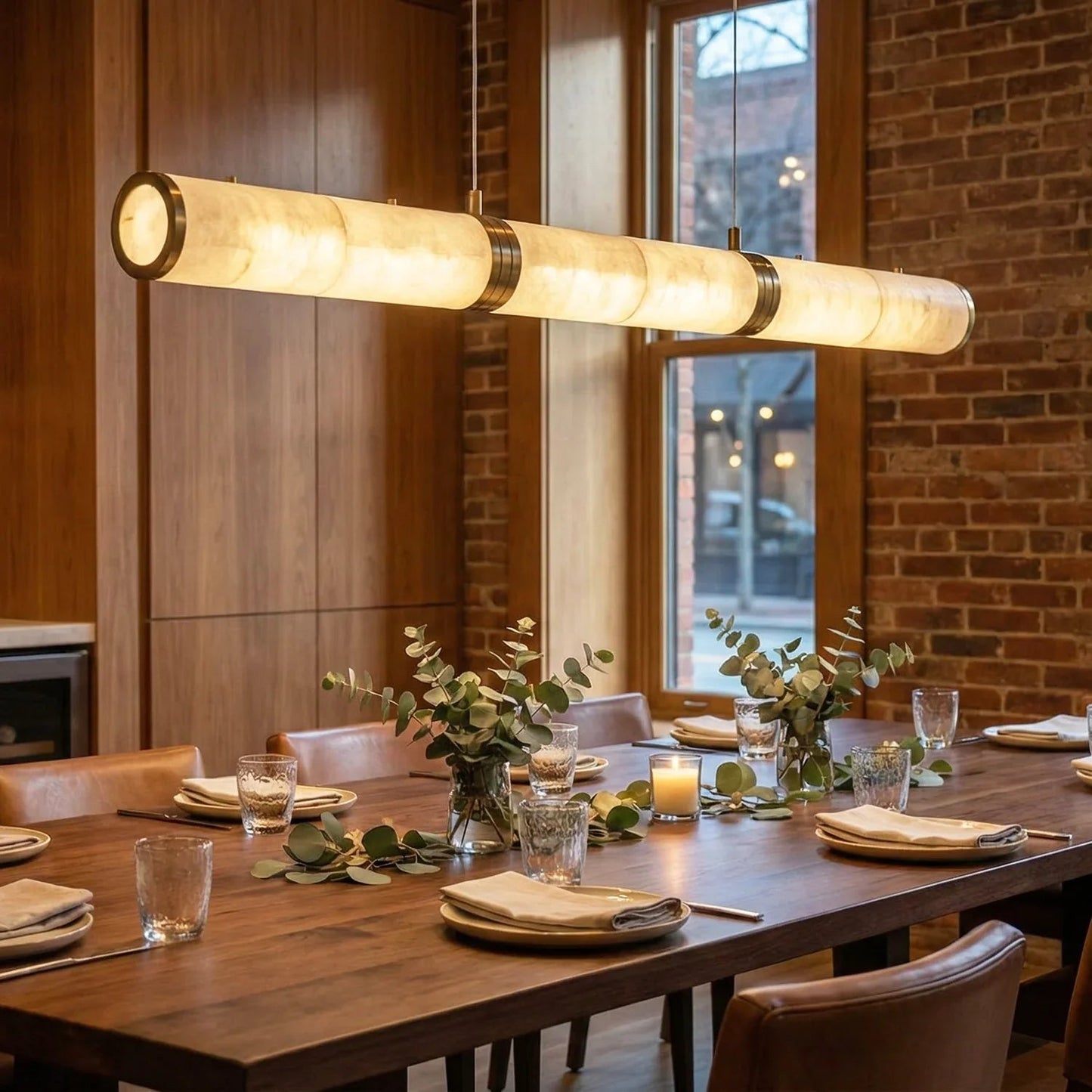 Linear Tubular Alabaster Pendant Light