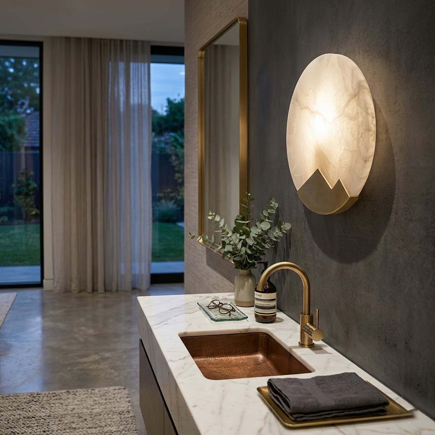 Luxury Copper Moon Alabaster Sconce
