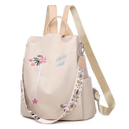 Cloth Backpack Female Embroidery Backpack Bag Nylon Anti-Theft Waterproof Women's Backpack Fashionable Anti-theft Women Backpacks Nice Print School Bag High Quality Large Capacity Backpack (