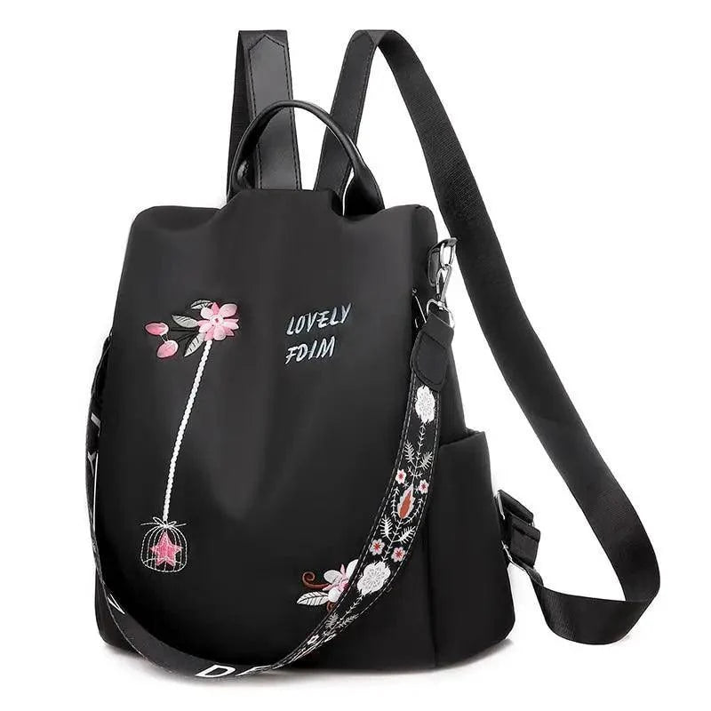 Cloth Backpack Female Embroidery Backpack Bag Nylon Anti-Theft Waterproof Women's Backpack Fashionable Anti-theft Women Backpacks Nice Print School Bag High Quality Large Capacity Backpack (