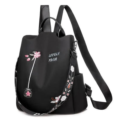 Cloth Backpack Female Embroidery Backpack Bag Nylon Anti-Theft Waterproof Women's Backpack Fashionable Anti-theft Women Backpacks Nice Print School Bag High Quality Large Capacity Backpack (