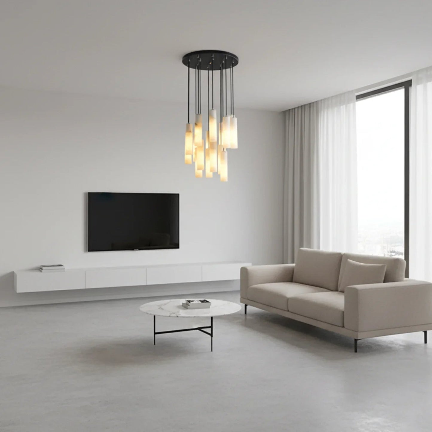 Luxury Alabaster Cylinder Cluster Chandelier