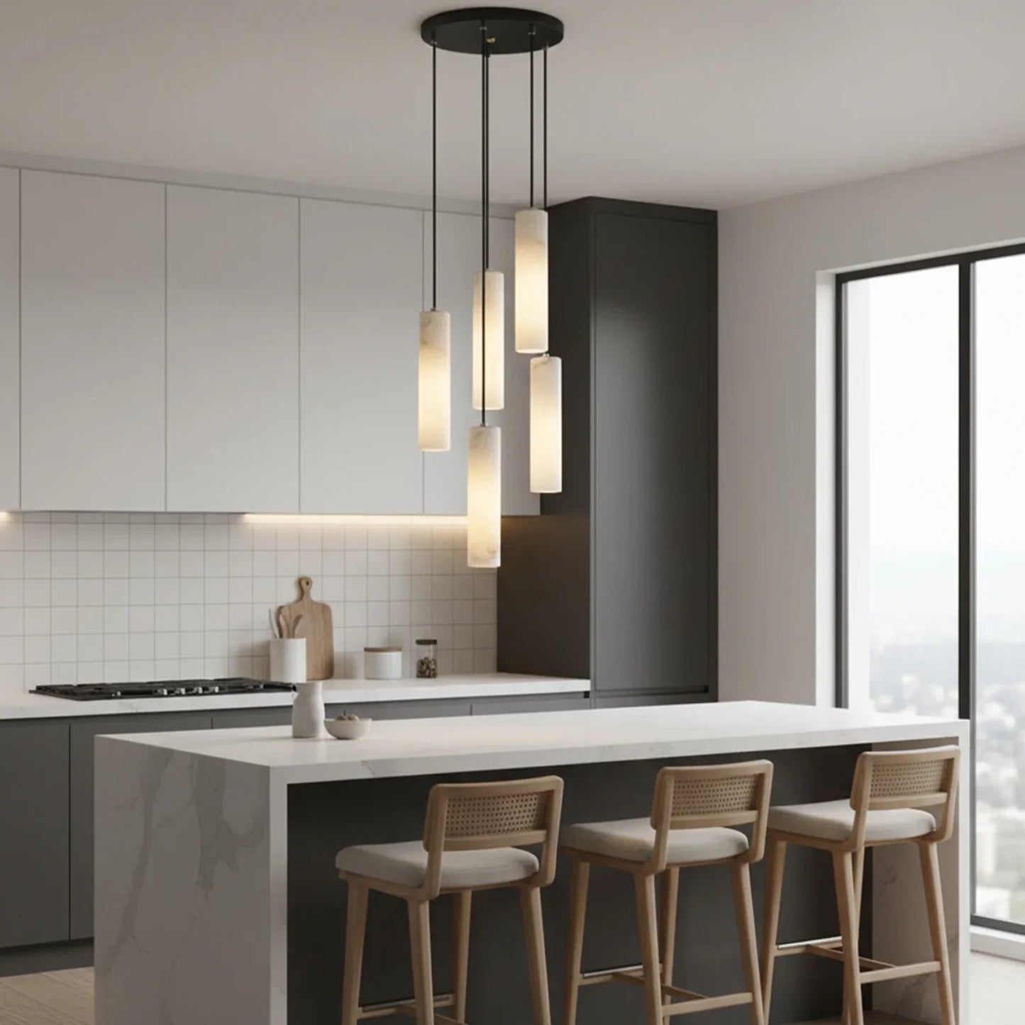Luxury Alabaster Cylinder Cluster Chandelier