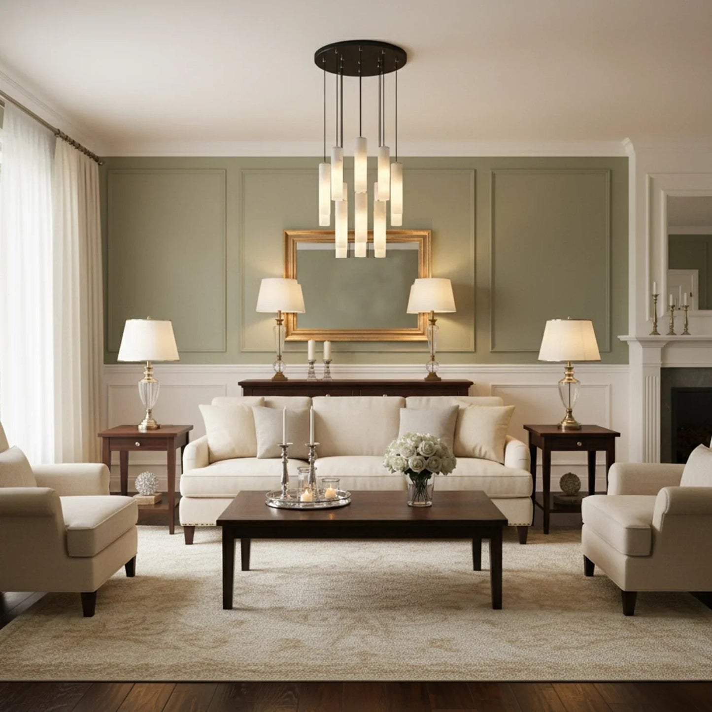 Luxury Alabaster Cylinder Cluster Chandelier