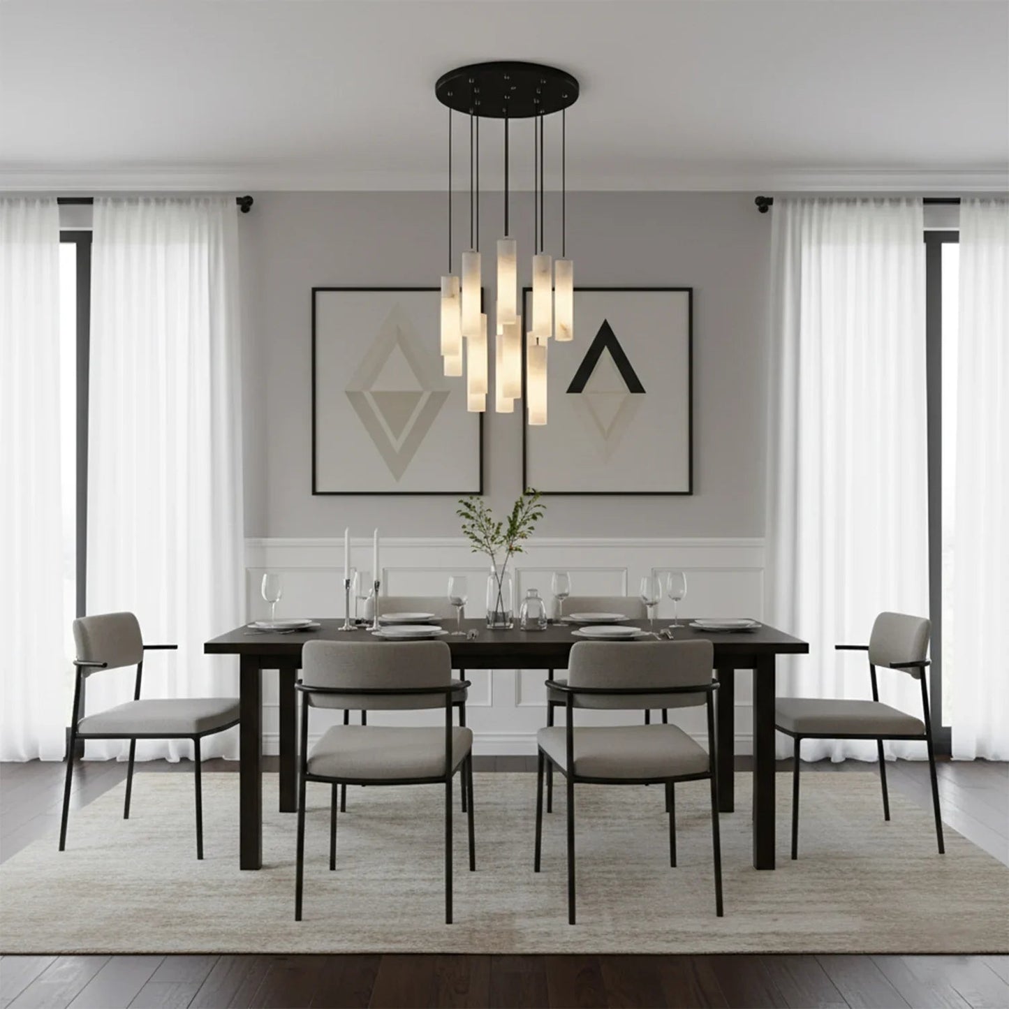 Luxury Alabaster Cylinder Cluster Chandelier