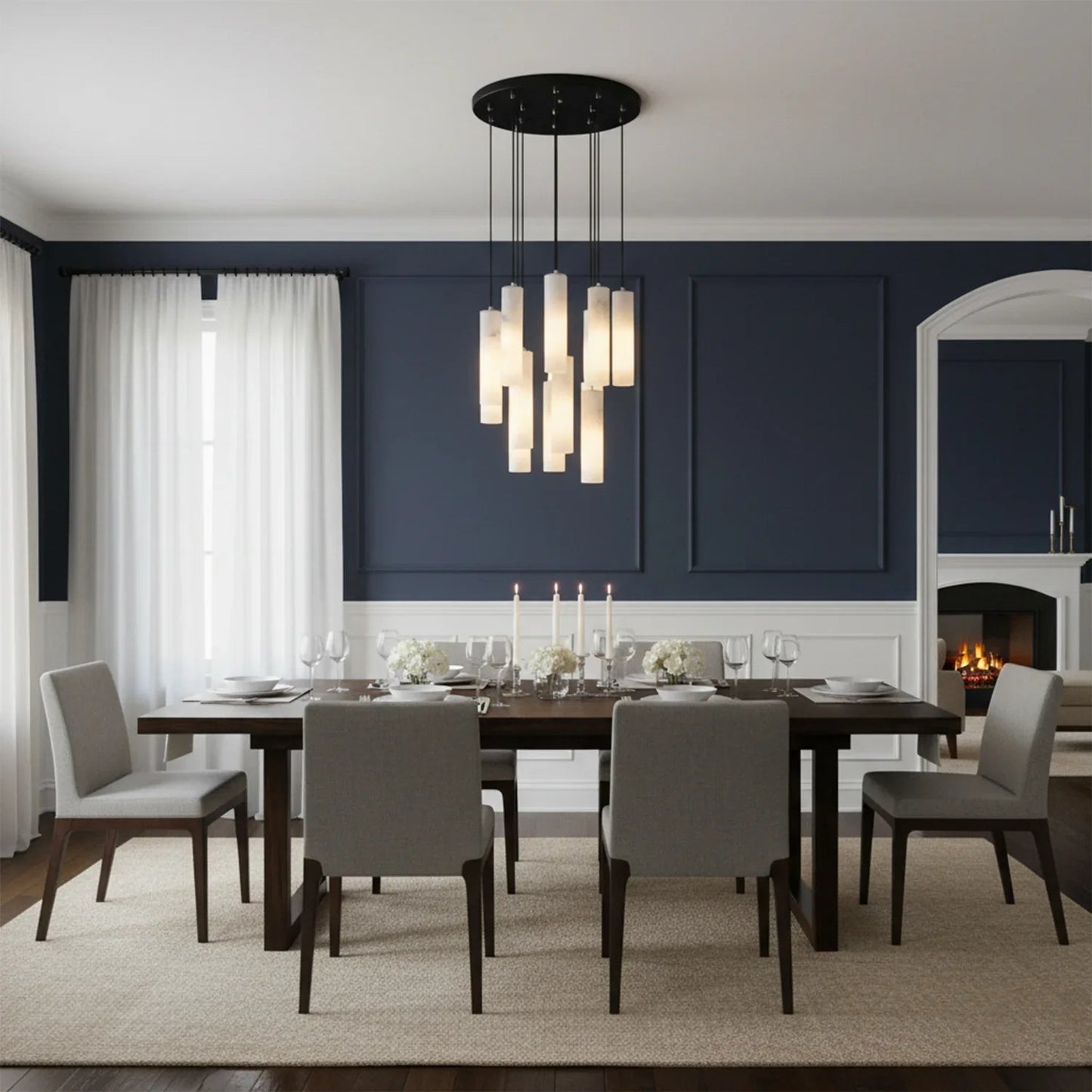 Luxury Alabaster Cylinder Cluster Chandelier