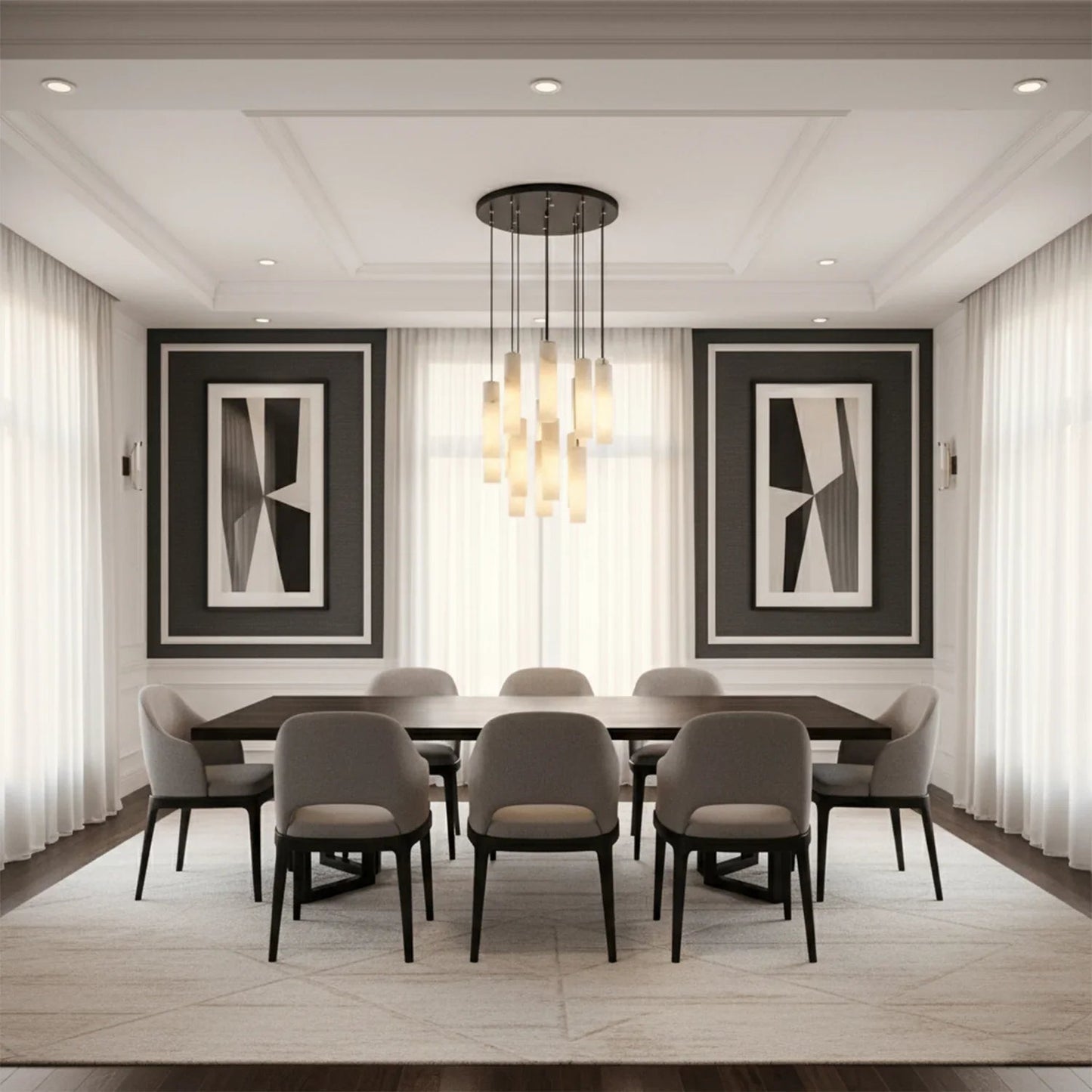 Luxury Alabaster Cylinder Cluster Chandelier