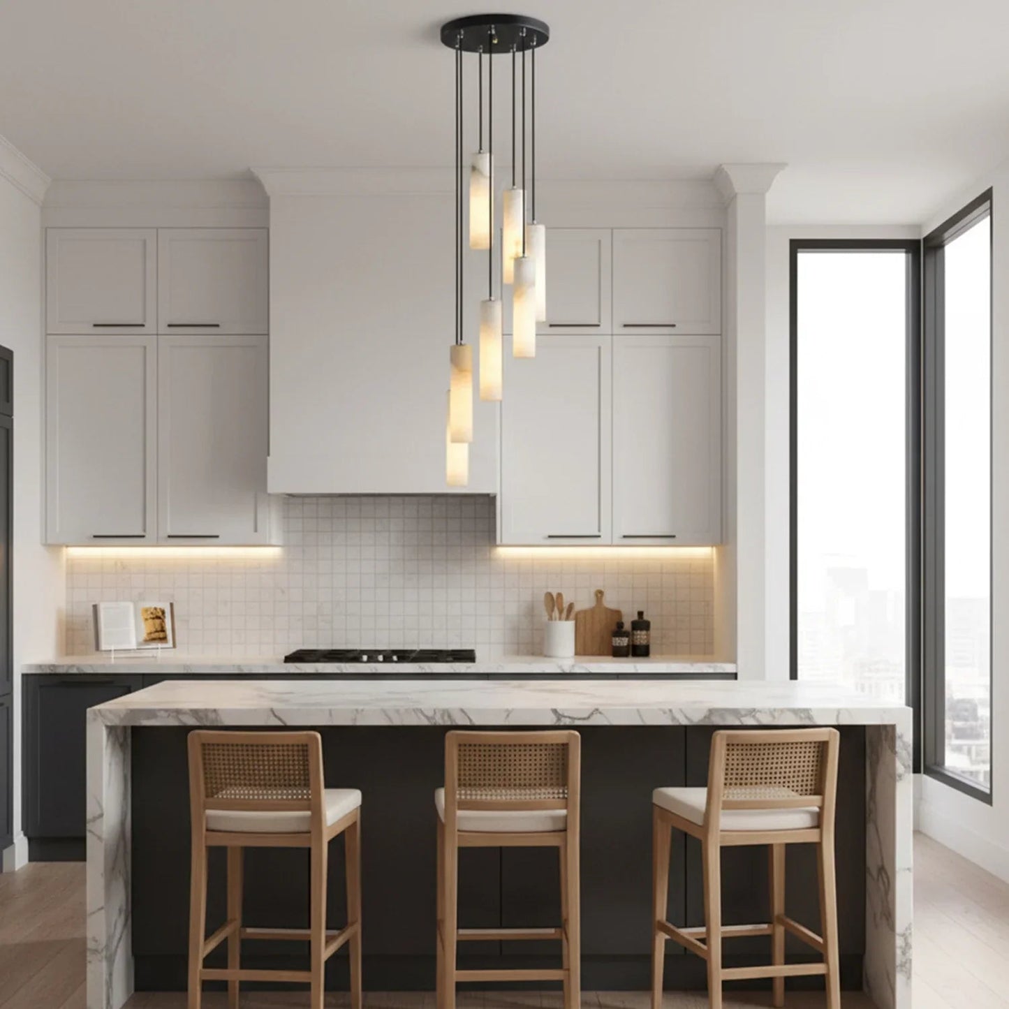 Luxury Alabaster Cylinder Cluster Chandelier