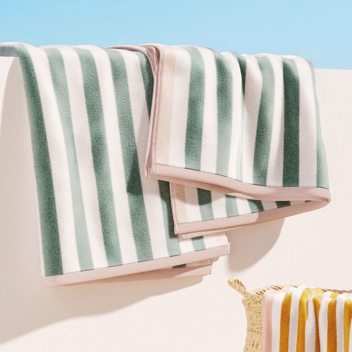Oversized Striped Border Cabana Beach Towels - Santa Cruz.