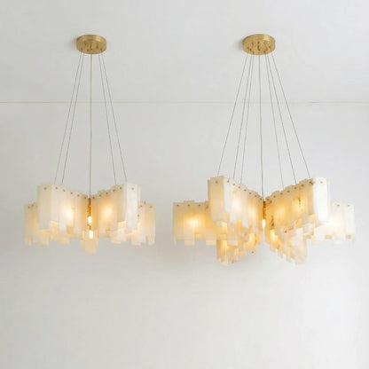 Cascade Alabaster Tiered Brass Chandelier