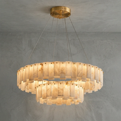 Modern Alabaster Celestial Round Chandelier