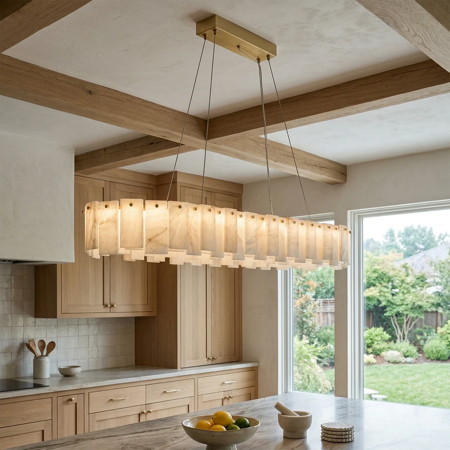 Modern Alabaster Celestial Round Chandelier