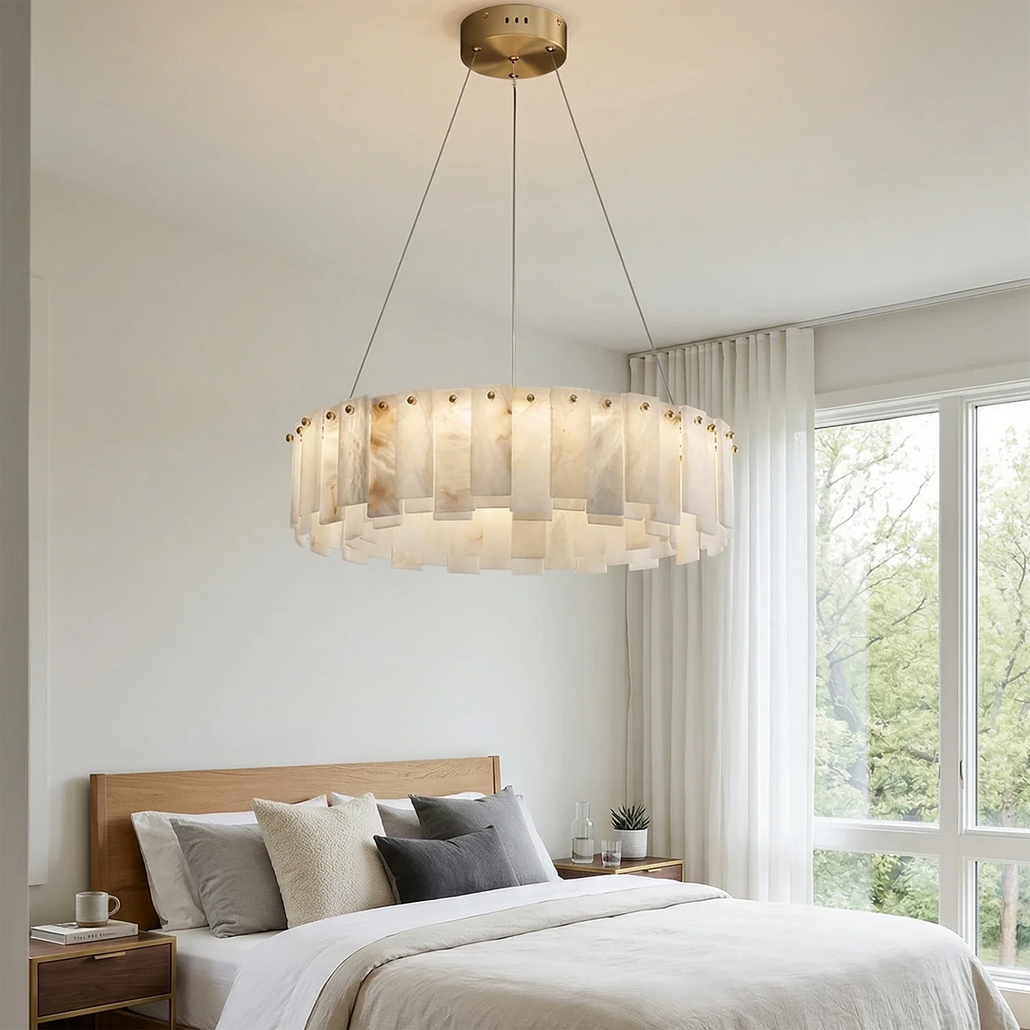 Modern Alabaster Celestial Round Chandelier