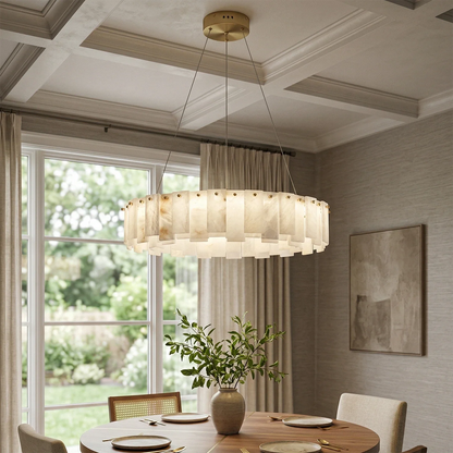 Modern Alabaster Celestial Round Chandelier