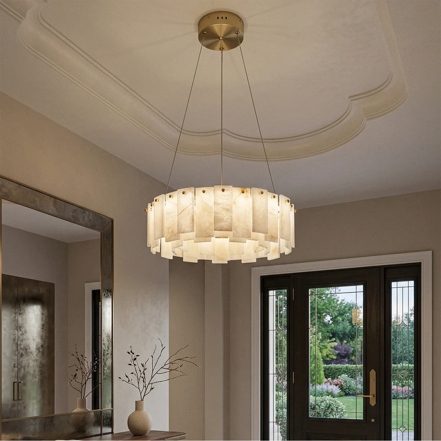 Modern Alabaster Celestial Round Chandelier