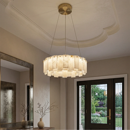 Modern Alabaster Celestial Round Chandelier