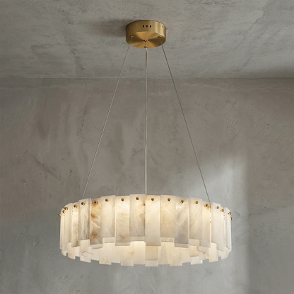 Modern Alabaster Celestial Round Chandelier