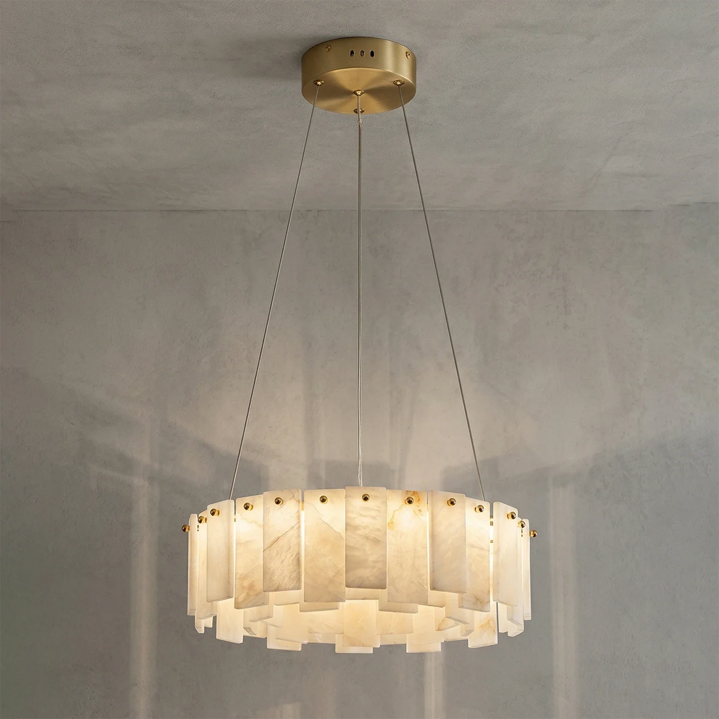 Modern Alabaster Celestial Round Chandelier