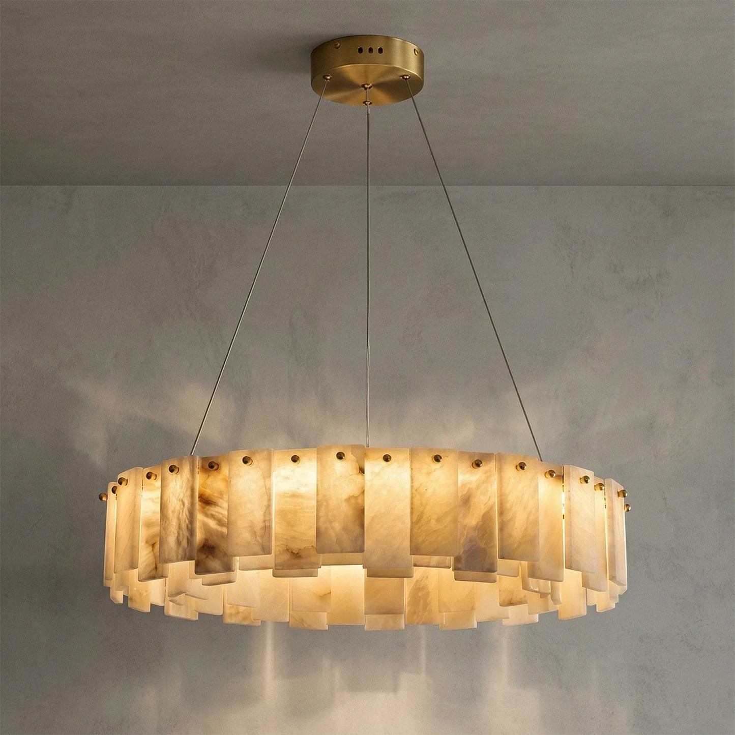 Modern Alabaster Celestial Round Chandelier