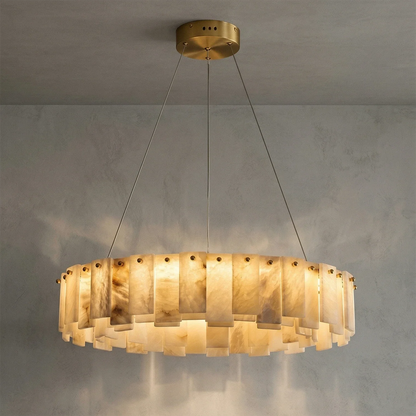 Modern Alabaster Celestial Round Chandelier