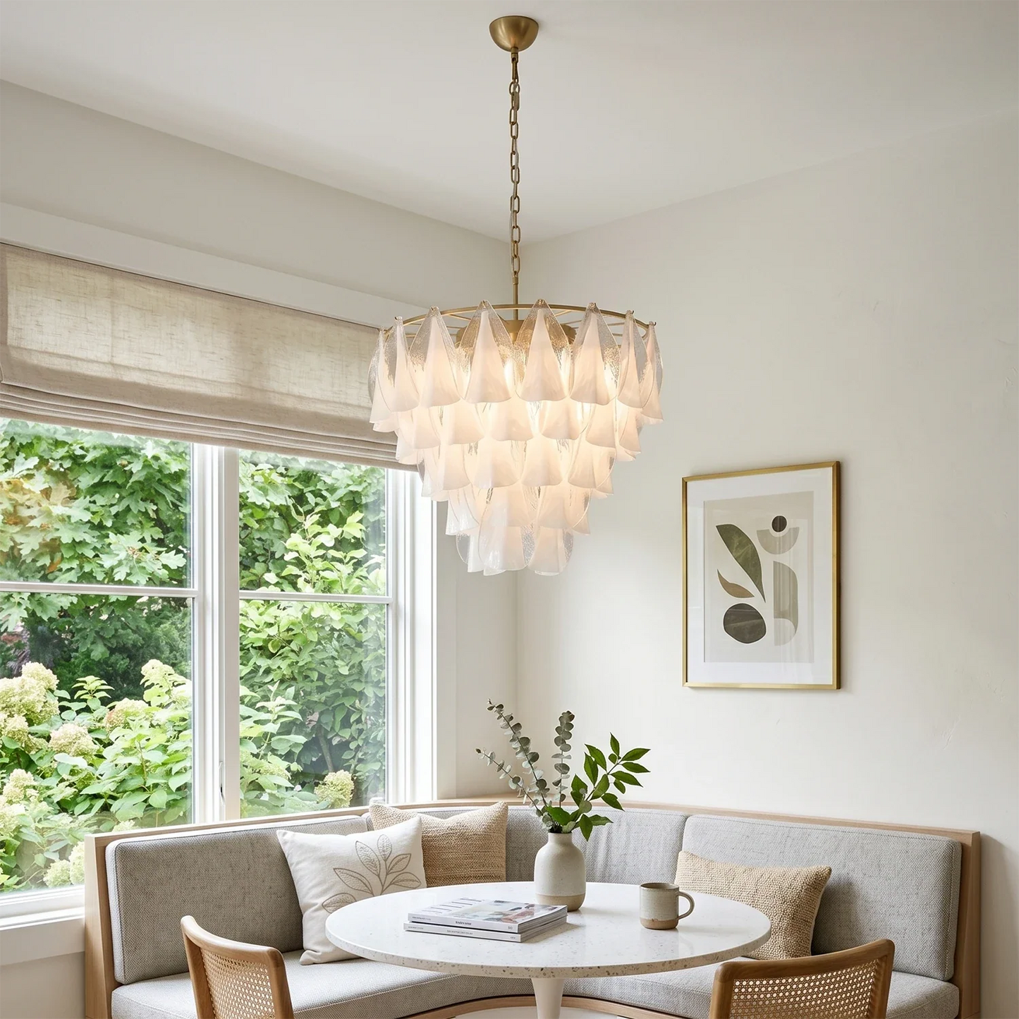 Modern Brass Tiered Glass Chandelier