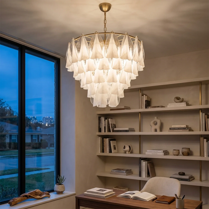 Modern Brass Tiered Glass Chandelier