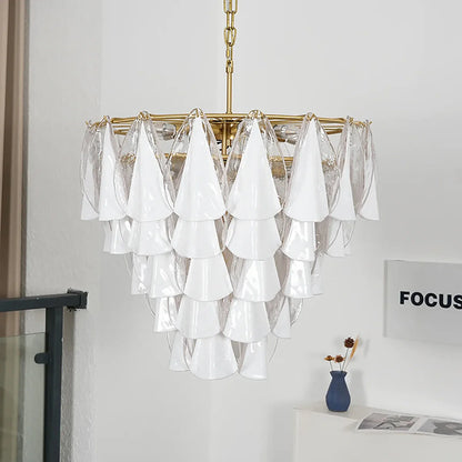 Modern Brass Tiered Glass Chandelier