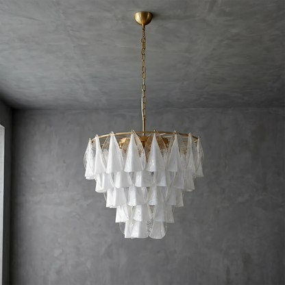 Modern Brass Tiered Glass Chandelier