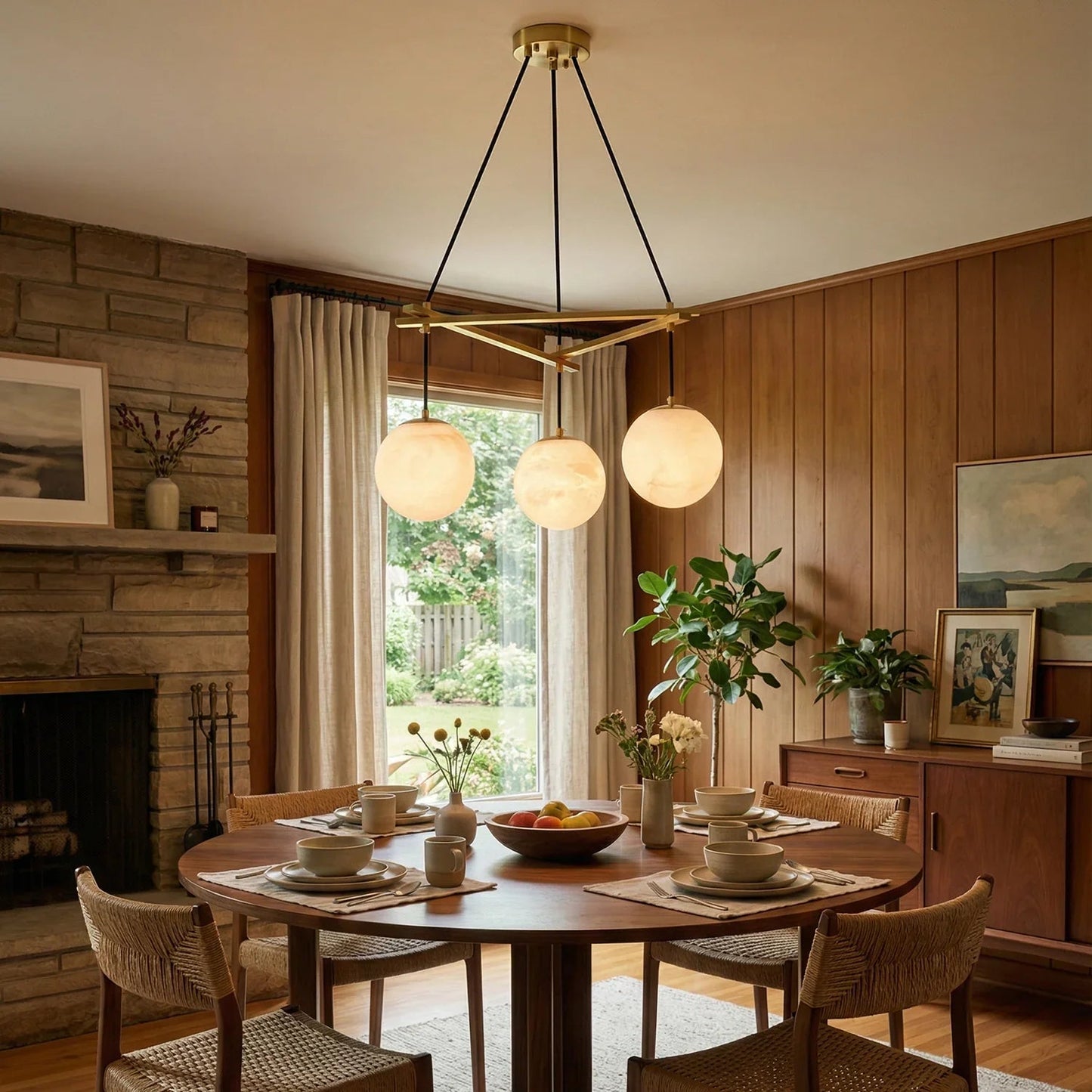 Modern Geometric Alabaster Sphere Chandelier