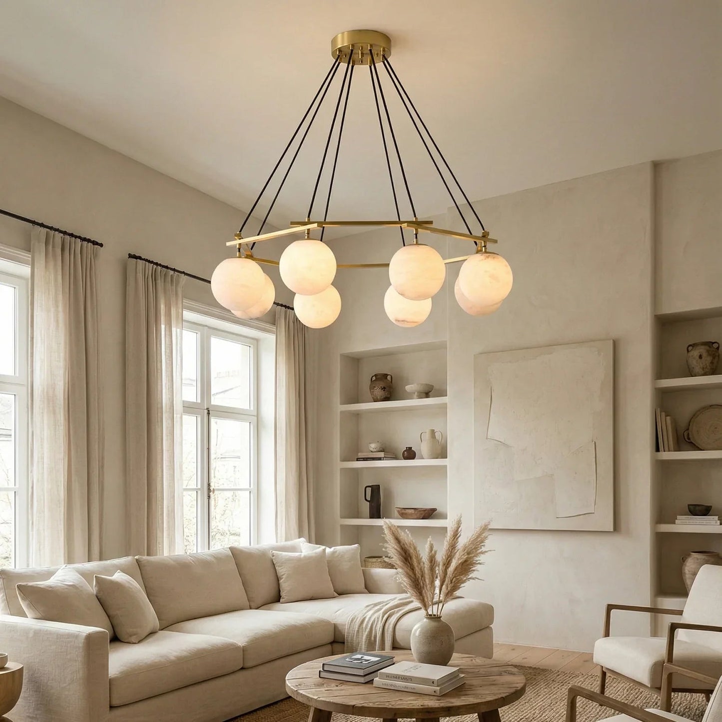 Modern Geometric Alabaster Sphere Chandelier