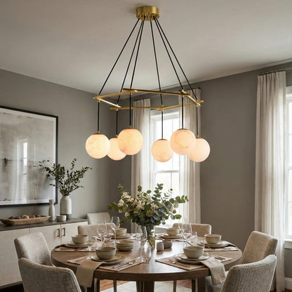 Modern Geometric Alabaster Sphere Chandelier