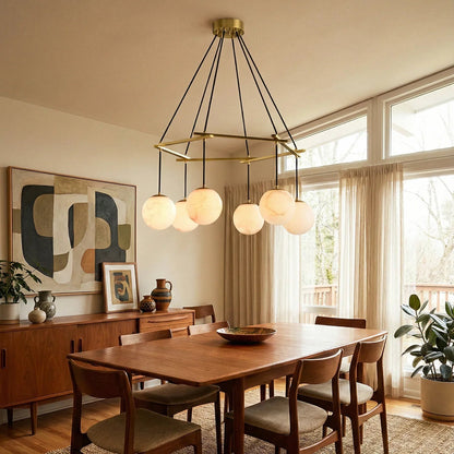 Modern Geometric Alabaster Sphere Chandelier