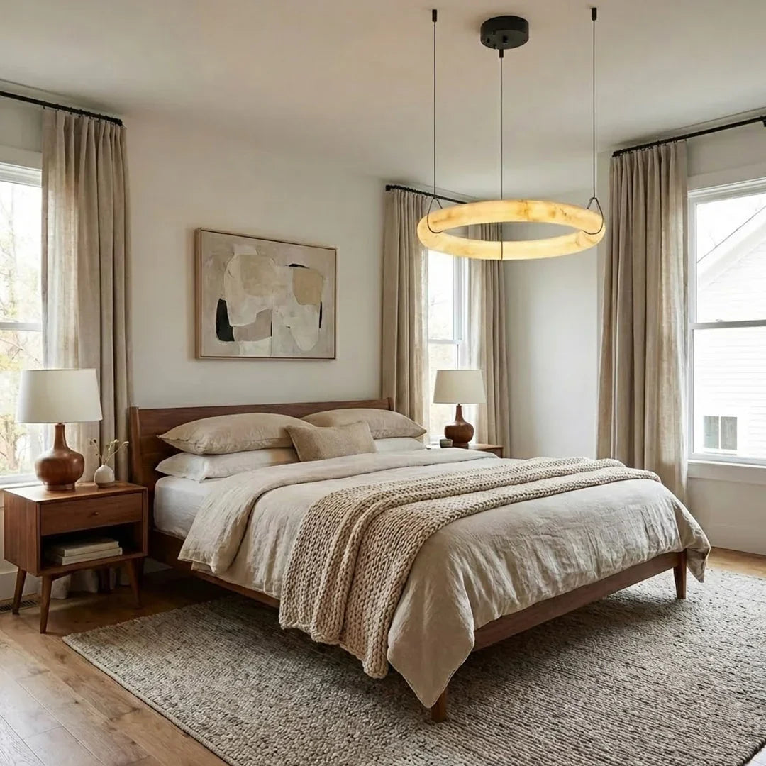 Modern Spanish Alabaster Halo Pendant Lamp