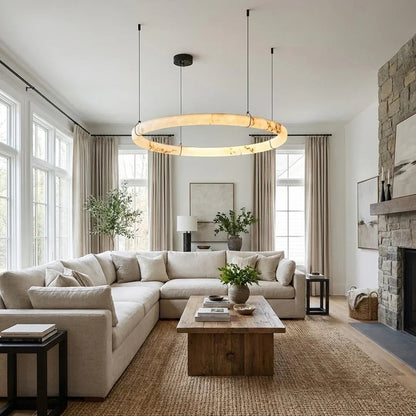 Modern Spanish Alabaster Halo Pendant Lamp