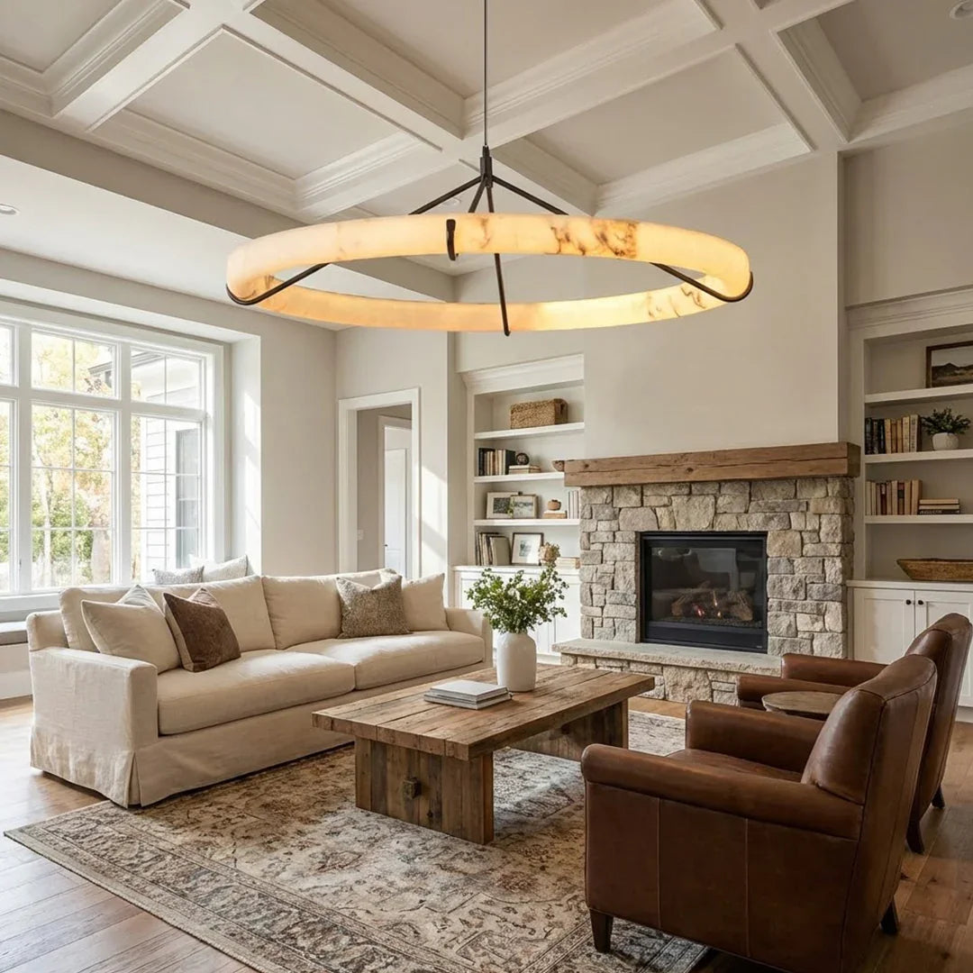 Modern Spanish Alabaster Halo Pendant Lamp