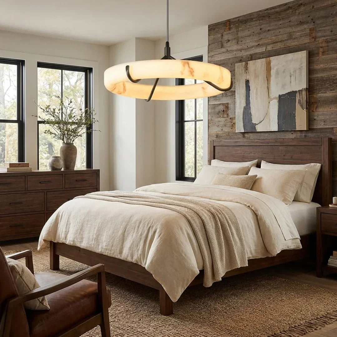 Modern Spanish Alabaster Halo Pendant Lamp