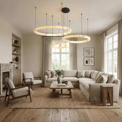 Modern Spanish Alabaster Halo Pendant Lamp