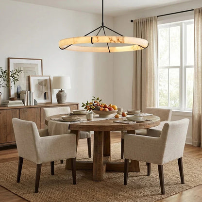 Modern Spanish Alabaster Halo Pendant Lamp