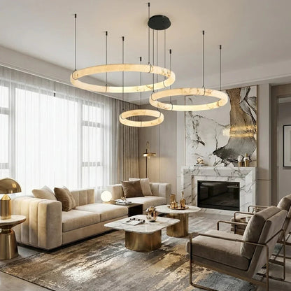 Modern Spanish Alabaster Halo Pendant Lamp