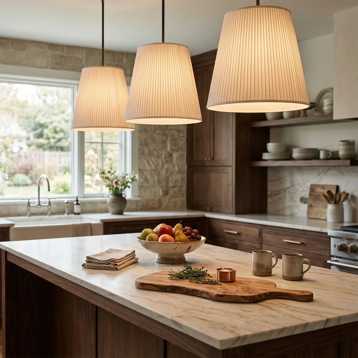 Modern Tailored Reed Pleat Stem Pendant