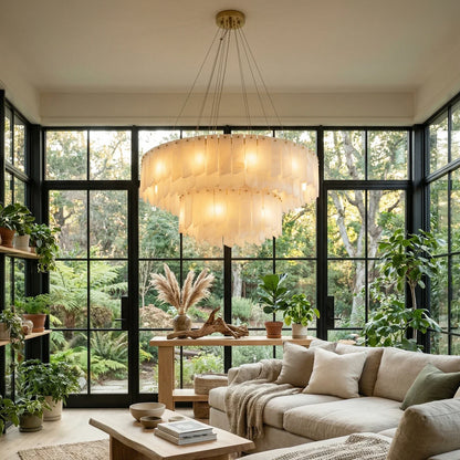 Cascade Alabaster Tiered Brass Chandelier