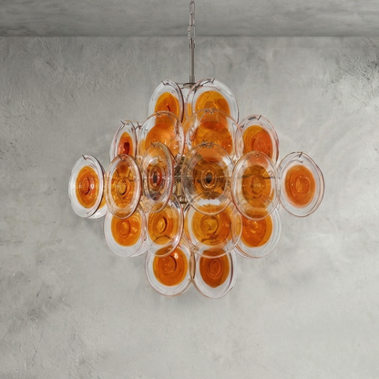 Murano Orange Disk Glass Chandelier