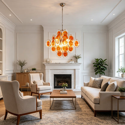 Murano Orange Disk Glass Chandelier