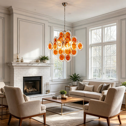 Murano Orange Disk Glass Chandelier